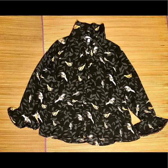 Charter Club Black Print Lace Pom Pom Sleeves - Picture 3 of 8